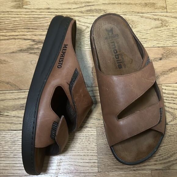 MEPHISTO MOBILS LEATHER BROWN SANDALS SIZE 44 - Picture 2 of 5